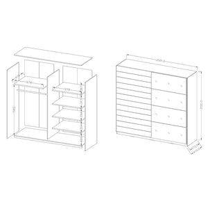 Camera da letto FLOYD: Armadio 200cm, Letto 180x200, cassettiera, comodini. Colore quercia scura e nero lucido.