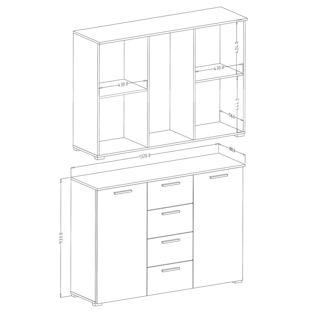 Camera da letto FLOYD: Armadio 200cm, Letto 180x200, cassettiera, comodini. Colore quercia scura e nero lucido.