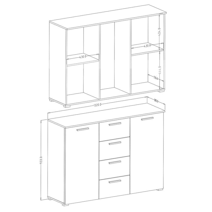 Camera da letto FLOYD: Armadio 200cm, Letto 180x200, cassettiera, comodini. Colore quercia scura e nero lucido.