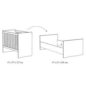 Camera per bambini DANAÉ, letto trasformabile da 60x120 a 90x200, armadio, fasciatoio e comodino.