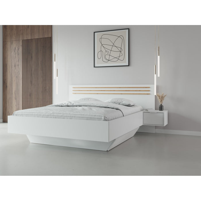 Camera completa FLORENCE – Letto 160x200 + doghe + cassetti + armadio + cassettiera – Bianco e rovere