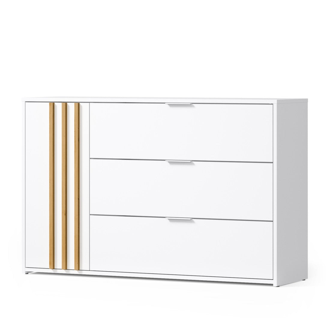 Camera completa FLORENCE – Letto 160x200 + doghe + cassetti + armadio + cassettiera – Bianco e rovere