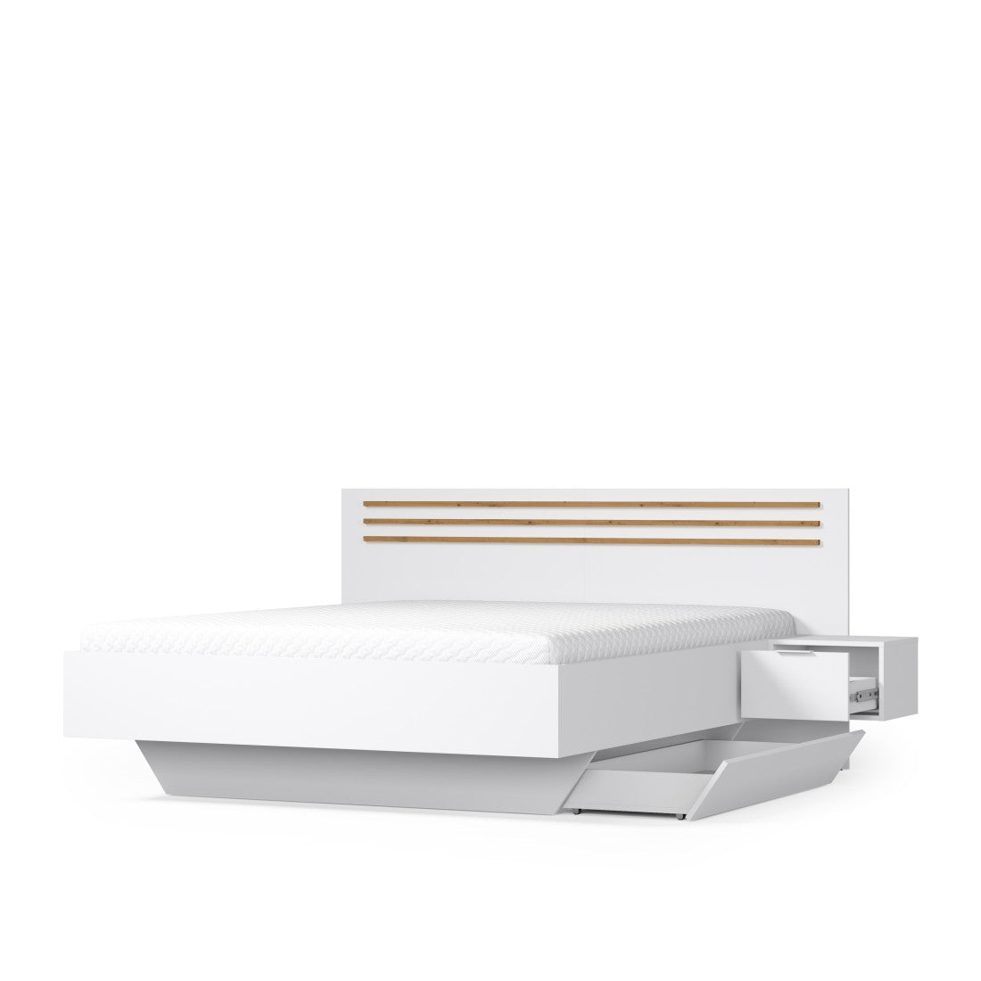 Camera completa FLORENCE – Letto 160x200 + doghe + cassetti + armadio + cassettiera – Bianco e rovere