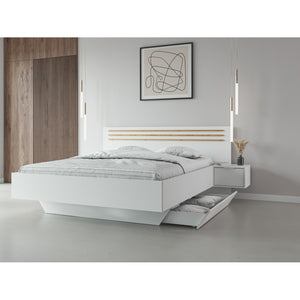 Camera completa FLORENCE – Letto 160x200 + doghe + cassetti + armadio + cassettiera – Bianco e rovere