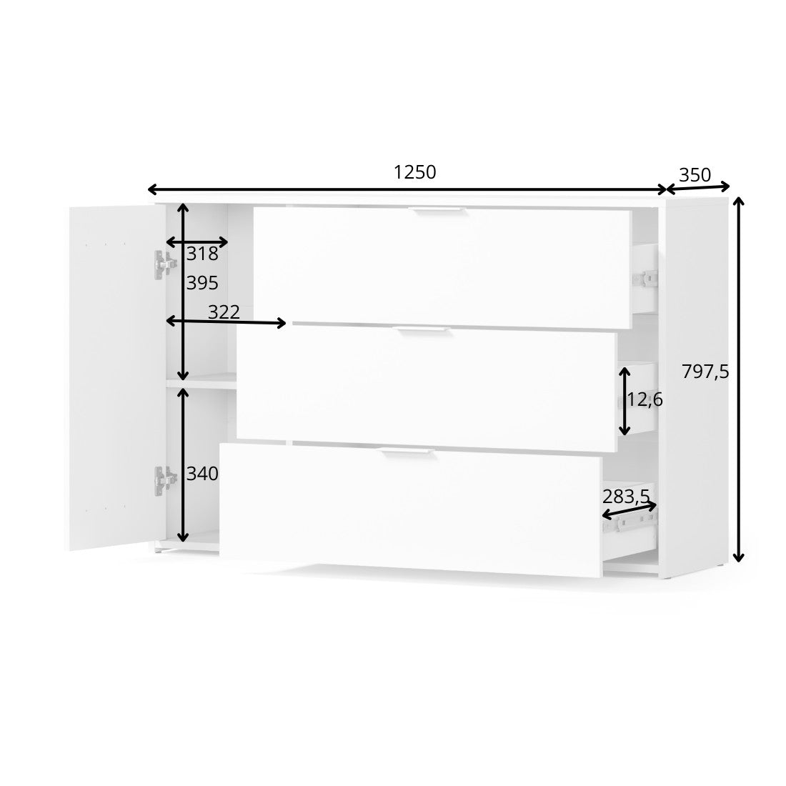 Camera completa FLORENCE – Letto 160x200 + doghe + cassetti + armadio + cassettiera – Bianco e rovere