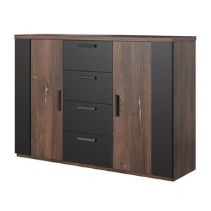 Camera completa FOX – Letto contenitore 180x200, doghe incluse, Armadio, Comò, Comodini – Rovere scuro