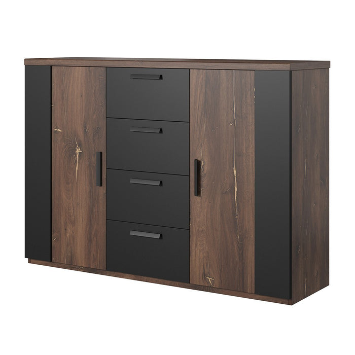 Camera completa FOX – Letto contenitore 180x200, doghe incluse, Armadio, Comò, Comodini – Rovere scuro