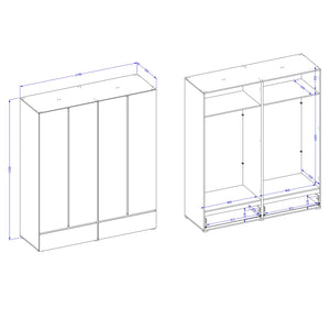 Camera completa HAVANA beige e nero – Letto 160x200, armadio 4 porte, comodini e cassettiera