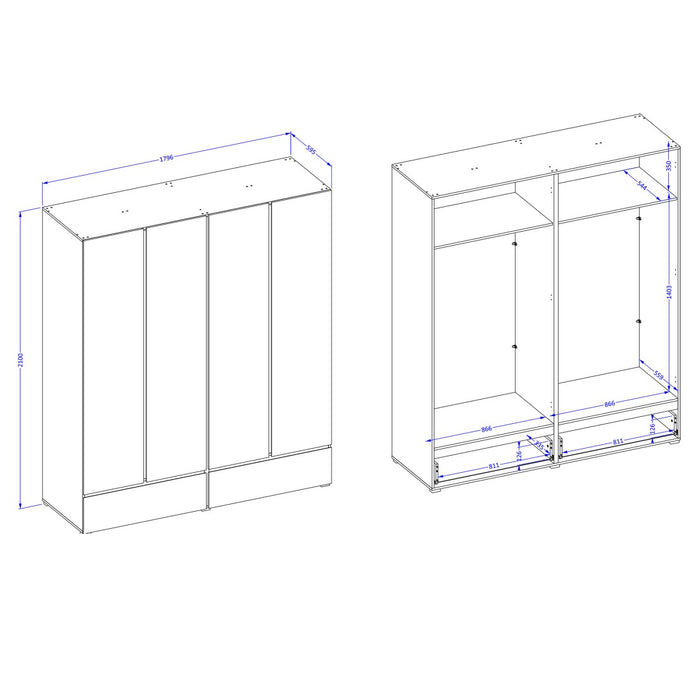 Camera completa HAVANA beige e nero – Letto 160x200, armadio 4 porte, comodini e cassettiera