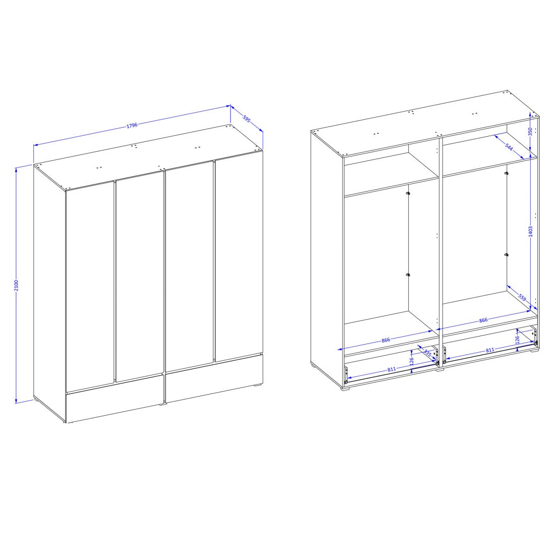 Camera completa HAVANA in rovere e nero - Letto 160x200, armadio 4 porte, comodini e cassettiera