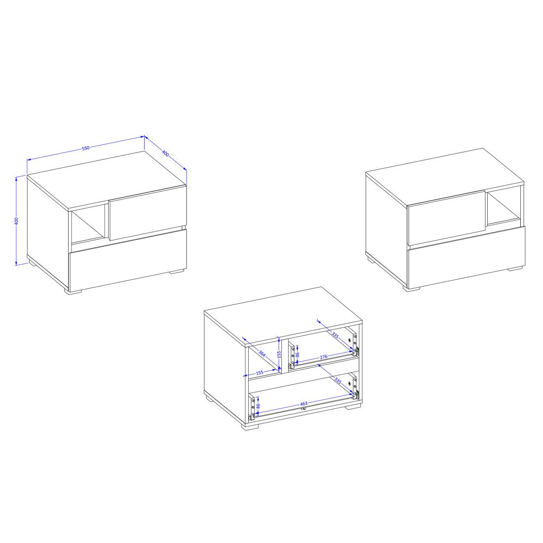 Camera completa HAVANA in rovere e nero - Letto 160x200, armadio 4 porte, comodini e cassettiera