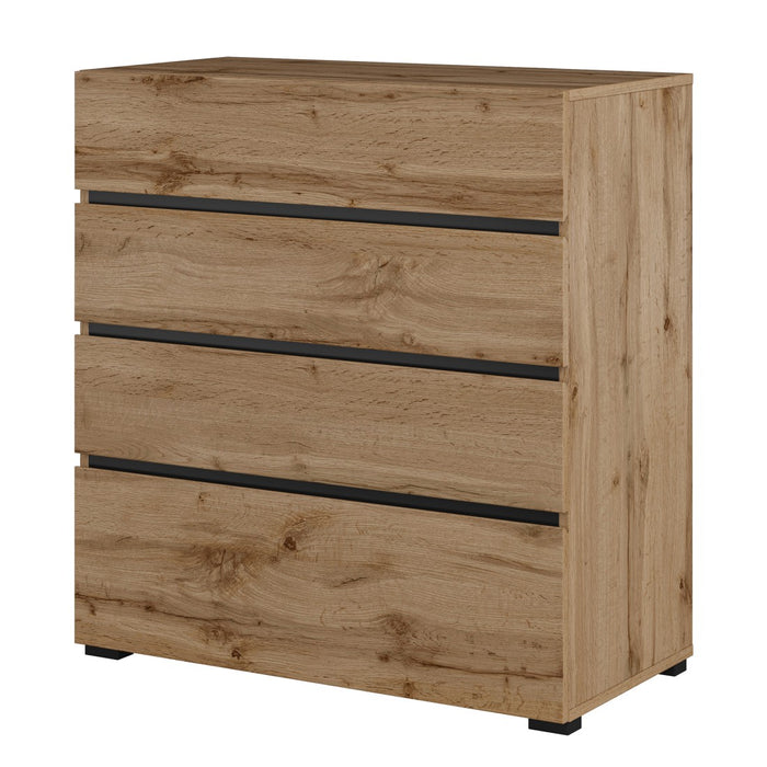 Camera completa HAVANA in rovere e nero - Letto contenitore 180x200, armadio 4 porte, comodini e cassettiera