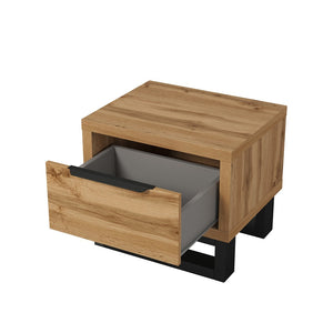 Camera completa in stile industriale collezione MILOS: armadio a 3 ante, letto 160x200, cassettiera, comodini, rovere grezzo e nero.