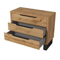 Camera completa in stile industriale collezione MILOS: armadio a 3 ante, letto 180x200, cassettiera, comodini, rovere grezzo e nero.