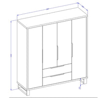 Camera completa industriale MILOS: Armadio a 4 porte, letto 160x200, cassettiera, comodini, rovere grezzo/nero