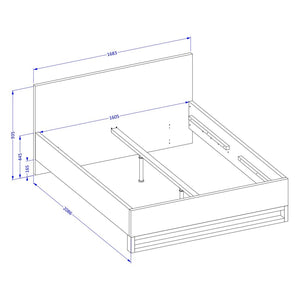 Camera completa industriale MILOS: Armadio, letto contenitore 160x200, cassettiera, comodini, rovere grezzo/nero