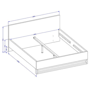 Camera da letto industriale completa MILOS: Armadio, letto contenitore 180x200, cassettiera, comodini, rovere grezzo/nero