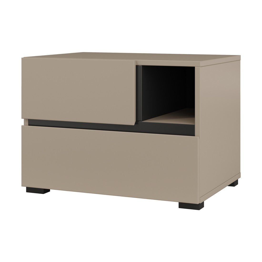 Camera HAVANA completa beige e nera con letto contenitore 160x200, armadio 4 porte, cassettiera e comodini