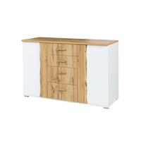 Camera WOOD color rovere e bianco con letto 180x200 LED, comò, comodini e armadio