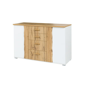 Camera WOOD color rovere e bianco con letto 180x200 LED, comò, comodini e armadio