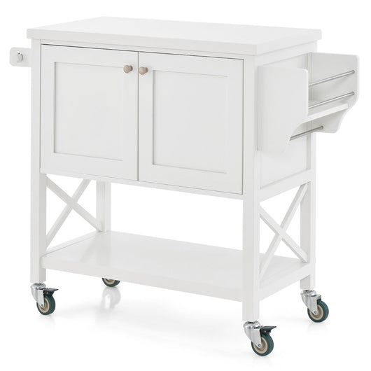 Carrello da cucina con rotelle con armadietto portaoggetti Isola della cucina Portasciugamani e portaspezie Vassoio in legno Carrello da portata bianco 20_0008217