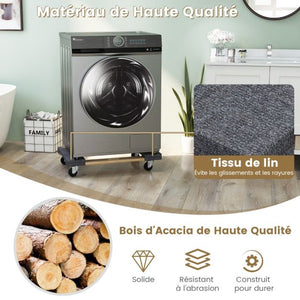 Carrello da trasporto con 4 ruote universali 77x47 cm carretti in legno di acacia per mobili portata 450 kg attrezzo di sollevamento per trasloco 20_0005161