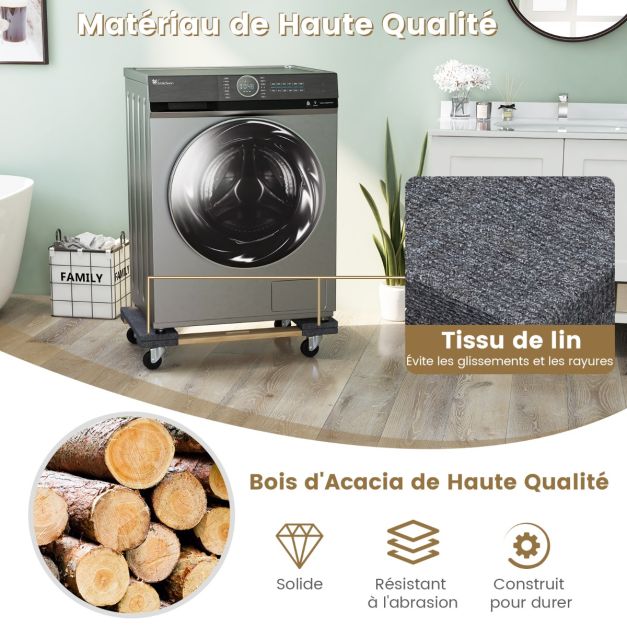 Carrello da trasporto con 4 ruote universali 77x47 cm carretti in legno di acacia per mobili portata 450 kg attrezzo di sollevamento per trasloco 20_0005161