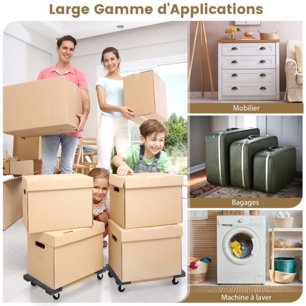 Carrello da trasporto con 4 ruote universali 77x47 cm carretti in legno di acacia per mobili portata 450 kg attrezzo di sollevamento per trasloco 20_0005161