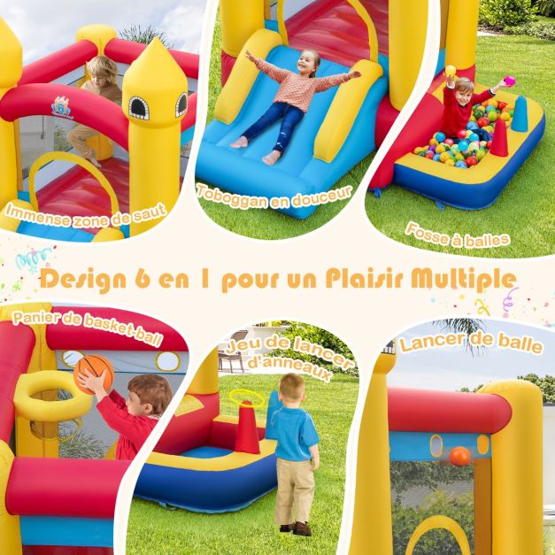 Castello Gonfiabile per Bambini 6 in 1 con Ventilatore da 480 Watt Casa Gonfiabile in Tessuto Oxford con Piscina di Palline Canestro da Basket Scivolo 50 Palline per Giardino dai 3+20 Anni_0008267
