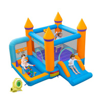 Castello gonfiabile 5 in 1 con scivolo a ventaglio Casa gonfiabile per saltare con piscina di palline Canestro da basket 50 palline oceaniche carico 90 kg 20_0005701