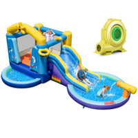 Castello gonfiabile sull'oceano 6 in 1 con ventilatore, scivolo acquatico da 680 watt e 2 piscine, casa gonfiabile, carico 90 kg 20_0005718