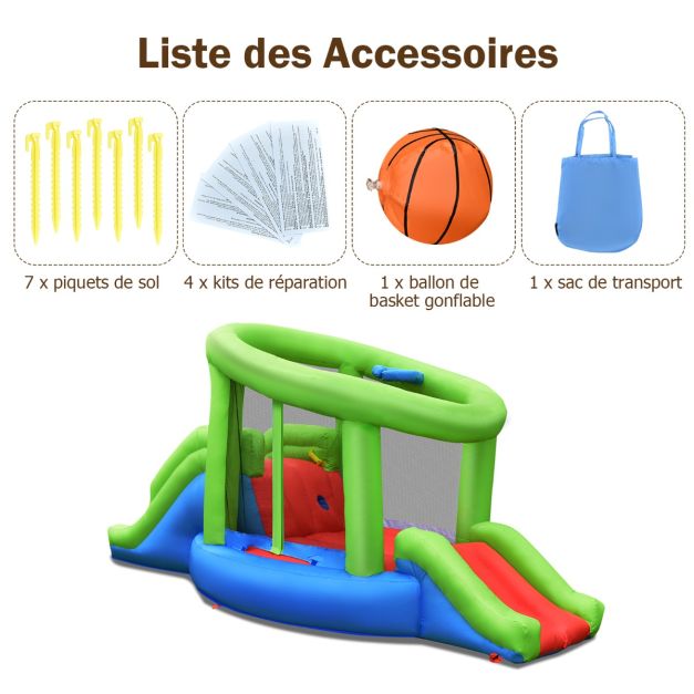 Castello Gonfiabile a Forma di Lumaca con 2 Scivoli Casa Gonfiabile con Parete da Arrampicata Canestro da Basket Ventola Non Inclusa 20_0005715