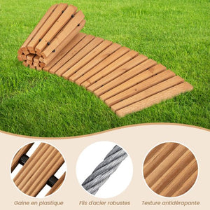 Vialetto curvo da giardino in legno di abete lungomare con superficie antiscivolo fili metallici con guaina in plastica 216 x 53 cm naturale 20_0007632