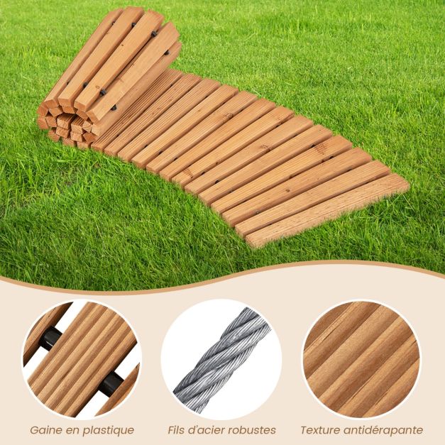 Vialetto curvo da giardino in legno di abete lungomare con superficie antiscivolo fili metallici con guaina in plastica 216 x 53 cm naturale 20_0007632