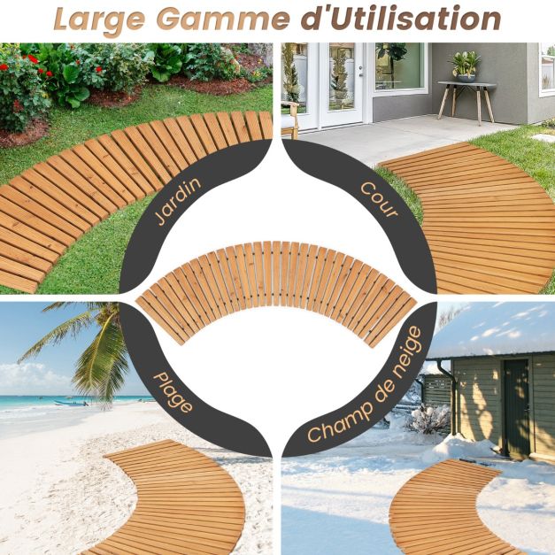 Vialetto curvo da giardino in legno di abete lungomare con superficie antiscivolo fili metallici con guaina in plastica 216 x 53 cm naturale 20_0007632