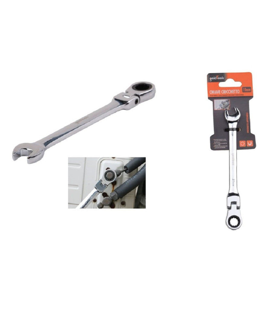 Chiave A Cricchetto Combinata 10mm Testa Pieghevole Cromo Vanadio Utensile 91732         