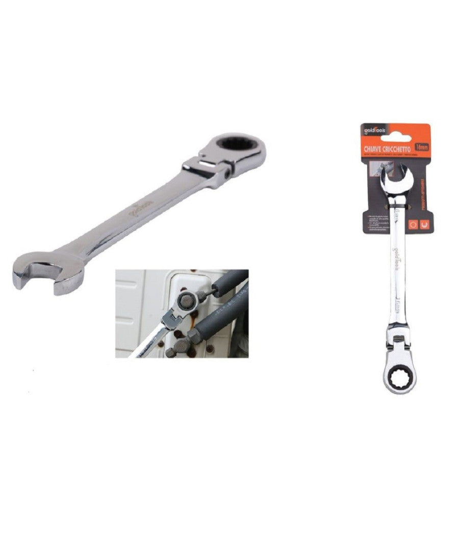 Chiave A Cricchetto Combinata 16mm Testa Pieghevole Cromo Vanadio Utensile 91737         
