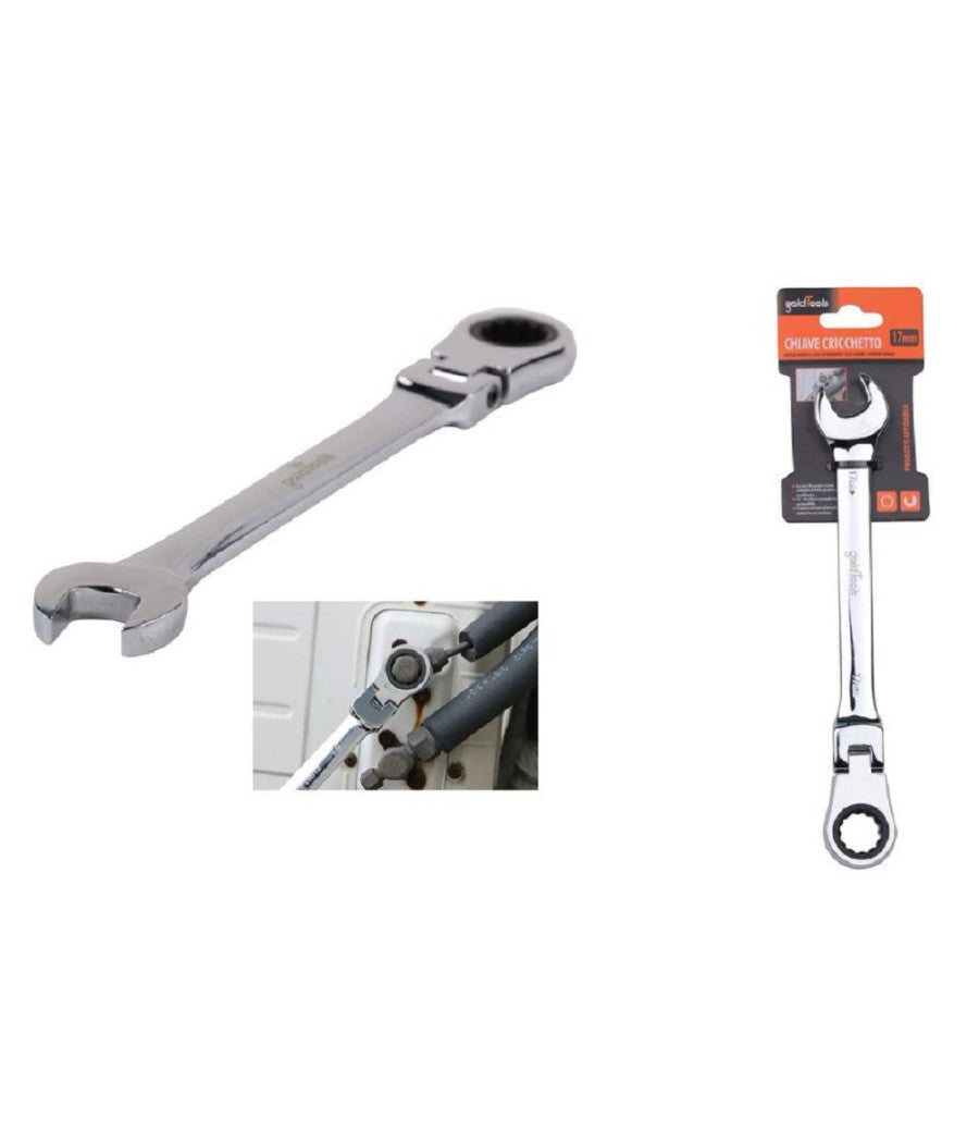 Chiave A Cricchetto Combinata 17mm Testa Pieghevole Cromo Vanadio Utensile 91738         