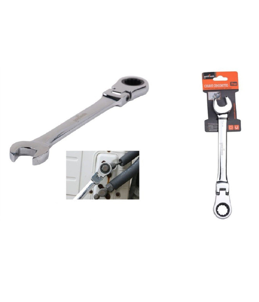Chiave A Cricchetto Combinata 19mm Testa Pieghevole Cromo Vanadio Utensile 91740         