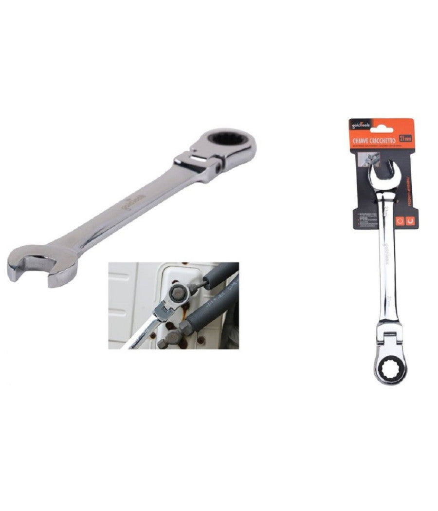 Chiave A Cricchetto Combinata 21mm Testa Pieghevole Cromo Vanadio Utensile 91742         