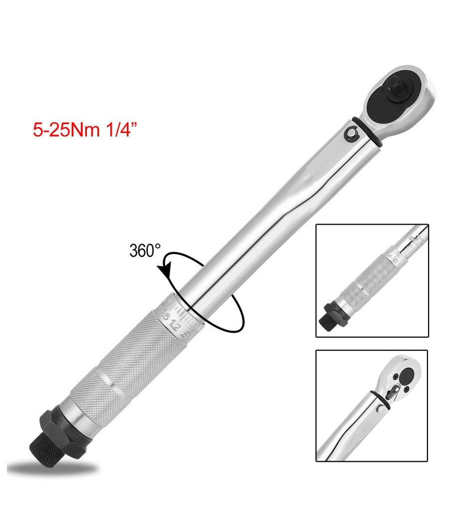 Chiave Dinamometrica Cricchetto 1/4'' 5-25 Nm Serraggio Reversibile 270mm         