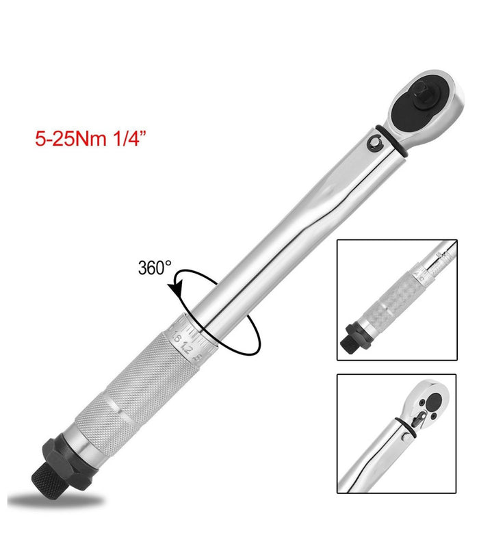 Chiave Dinamometrica Cricchetto 1/4'' 5-25 Nm Serraggio Reversibile 270mm         