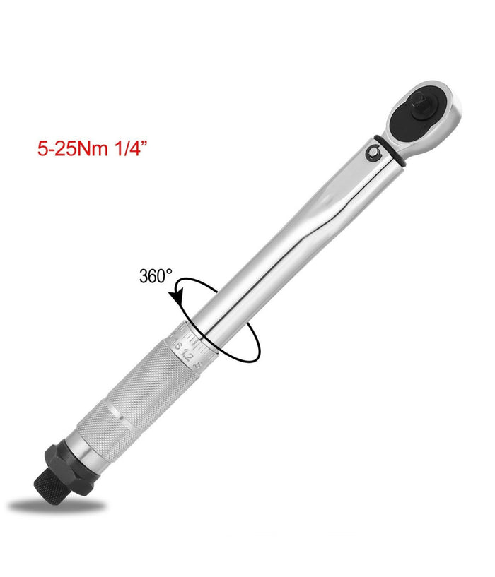 Chiave Dinamometrica Cricchetto 1/4'' 5-25 Nm Serraggio Reversibile 270mm         