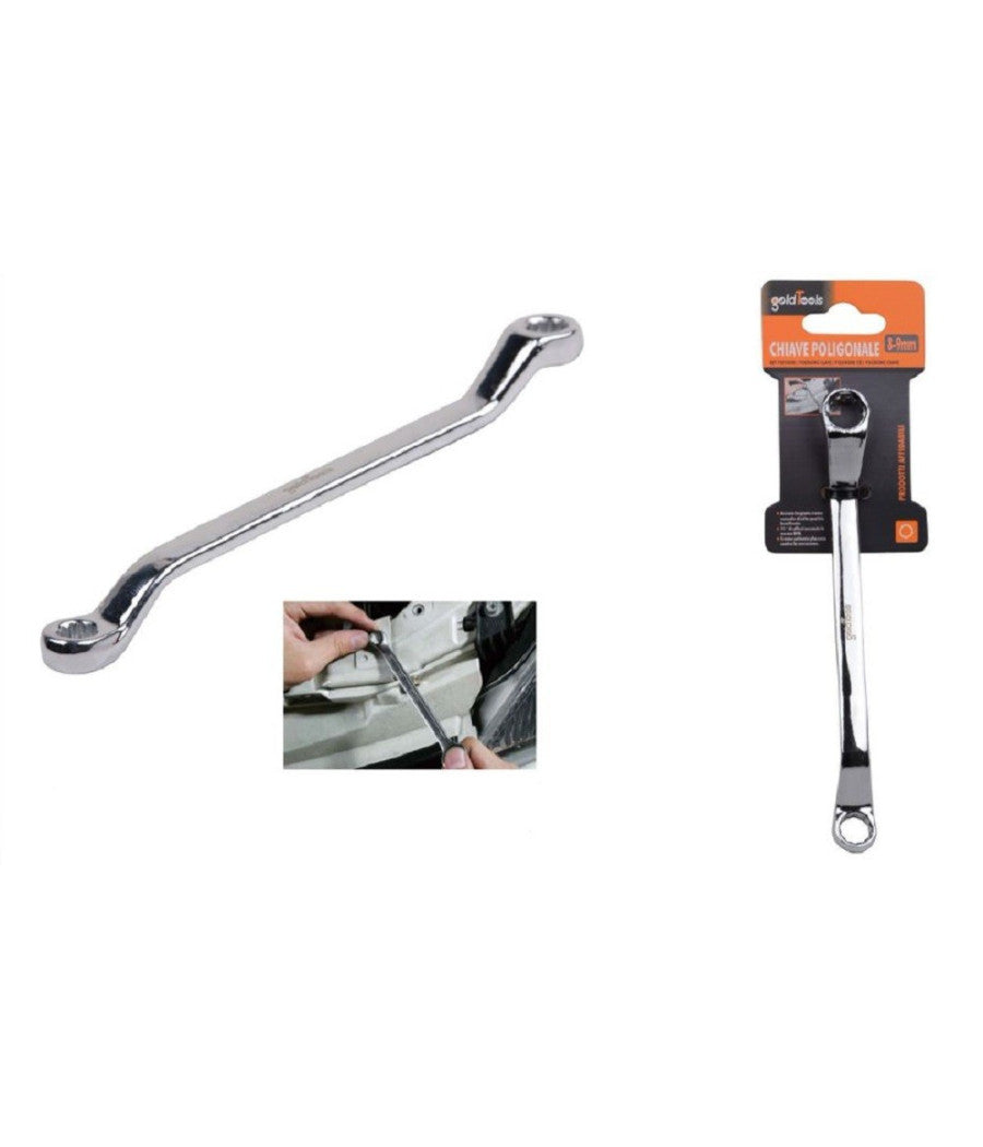 Chiave Fissa Poligonale A Doppia Testa Curva 8-9mm Anello A Stella Cromata 91688         