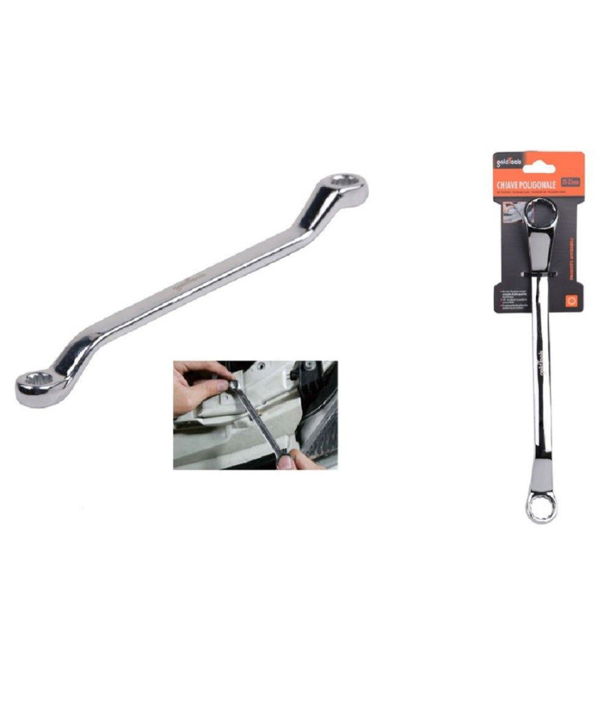 Chiave Fissa Poligonale Doppia Testa Curva 20-22mm Anello A Stella Cromata 91697         