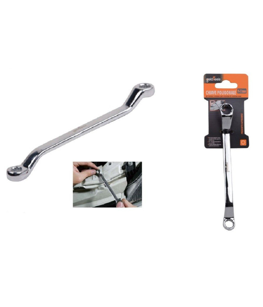 Chiave Fissa Poligonale Doppia Testa Curva 9-11 Mm Anello A Stella Cromata 91689         
