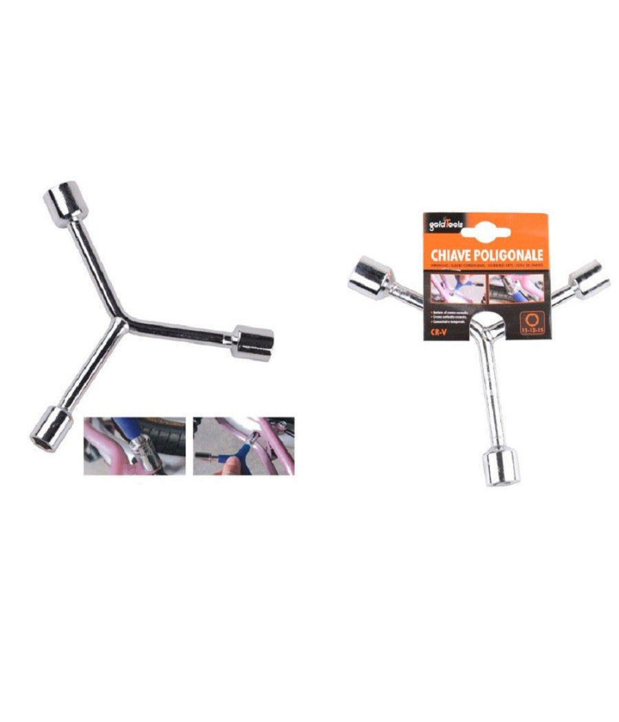 Chiave Poligonale Tipo Y Con Bussole Esagonali 11-13-15 Mm Bici Ferramenta 91592         