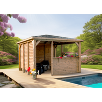 Chiosco bar pool house da giardino in legno termotrattato 379x379 cm  gazebo con tetto ACP  2 pareti con ventelle + 2 pareti bar  THB3535.CCVV Foresta