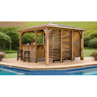 Chiosco bar pool house da giardino in legno termotrattato 379x379 cm  gazebo con tetto ACP  2 pareti con ventelle + 2 pareti bar  THB3535.CCVV Foresta