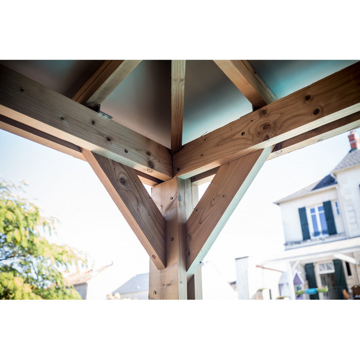 Chiosco bar pool house da giardino in legno termotrattato 379x379 cm  tetto ACP  gazebo con 2 pareti bar + 1 ventelle + 1 lambris  THB3535.CCVB Foresta